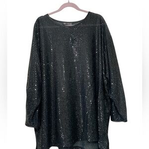 Oversized black bling see thru long sleeve top xl